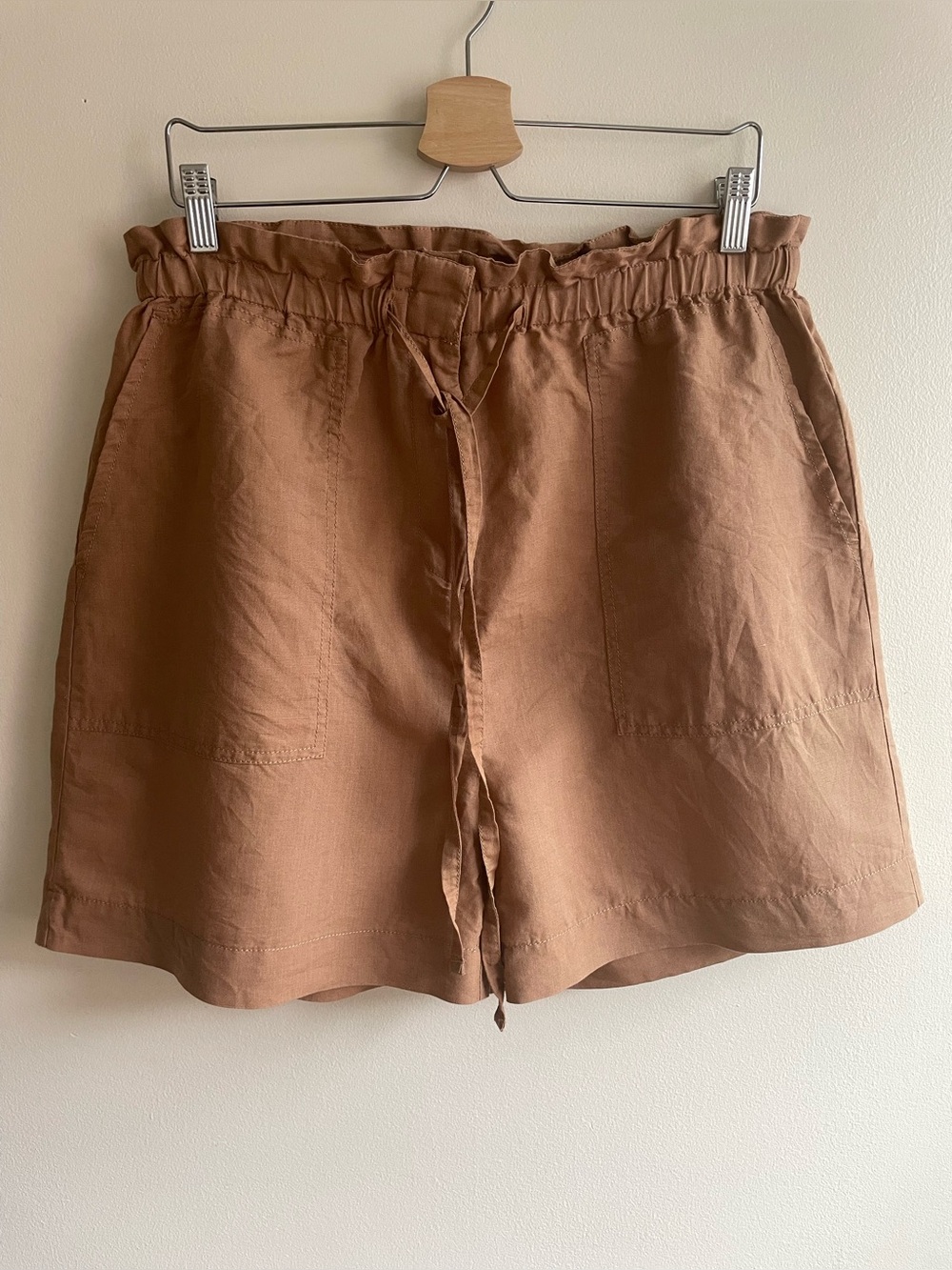 NWT Hatley Laguna Linen Blend Paperbag Shorts L Tiger’s Eye Brown